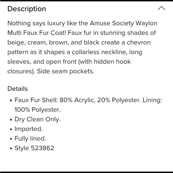 Amuse Society Waylon faux fur jacket coat size XS - Picture 12 of 12